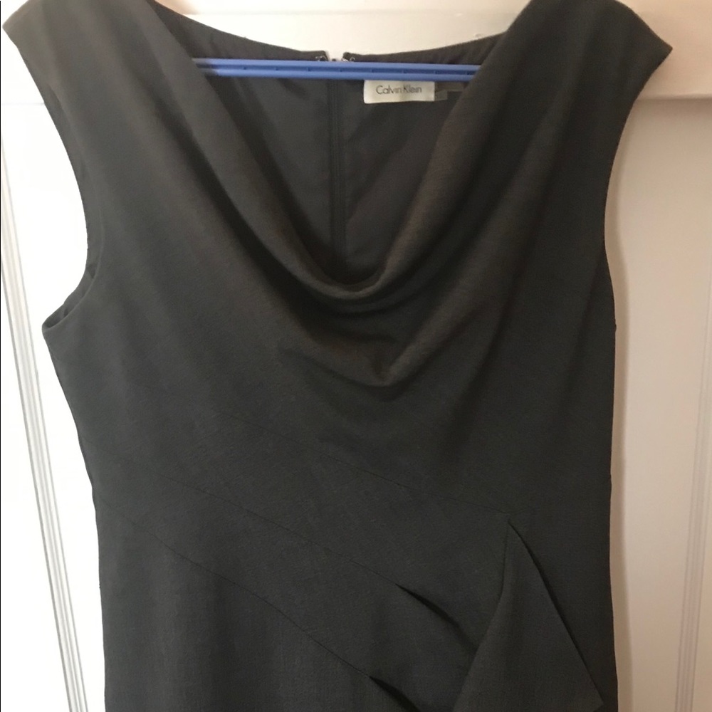 Calvin Klein Grey Sheath Dress with front ruffle